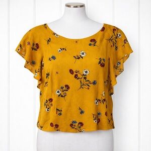 Open Back Floral Mustard Women's Top Sz 2X